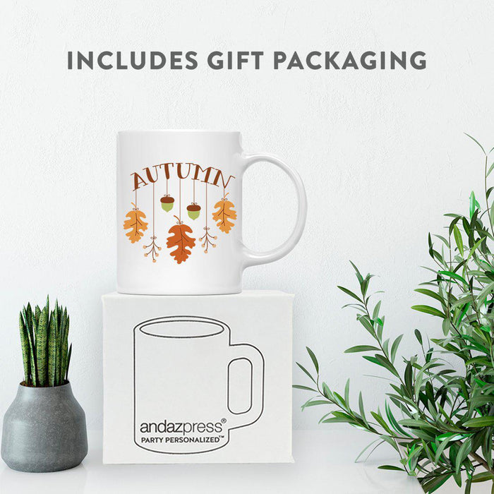 Andaz Press Autumn 11oz. Coffee Mug Gift, Autumn, Hanging Leaves and Acorns-Set of 1-Andaz Press-Hanging Leaves and Acorns-