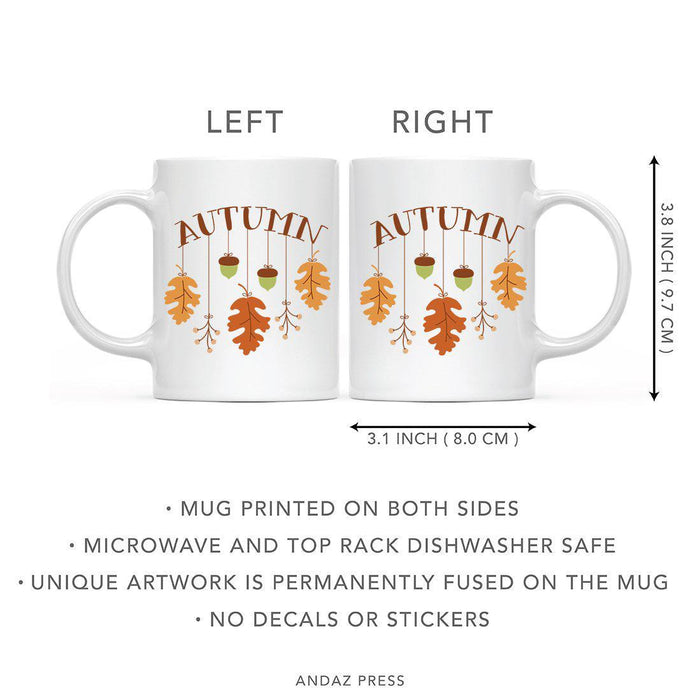 Andaz Press Autumn 11oz. Coffee Mug Gift, Autumn, Hanging Leaves and Acorns-Set of 1-Andaz Press-Hanging Leaves and Acorns-