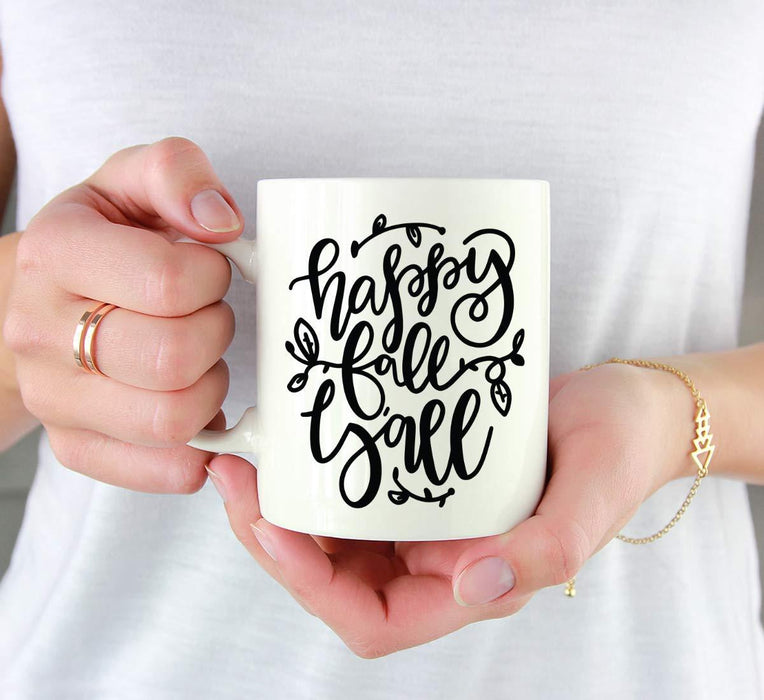 Andaz Press Autumn 11oz. Coffee Mug Gift, Happy Fall Y'all, Black Bold Cursive Font-Set of 1-Andaz Press-Happy Fall Y'all, Black Bold Cursive Font-