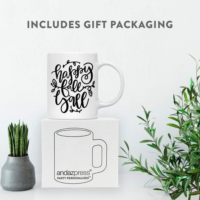 Andaz Press Autumn 11oz. Coffee Mug Gift, Happy Fall Y'all, Black Bold Cursive Font-Set of 1-Andaz Press-Happy Fall Y'all, Black Bold Cursive Font-