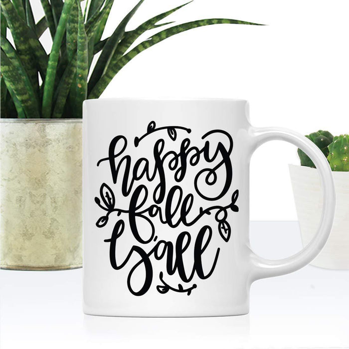 Andaz Press Autumn 11oz. Coffee Mug Gift, Happy Fall Y'all, Black Bold Cursive Font-Set of 1-Andaz Press-Happy Fall Y'all, Black Bold Cursive Font-