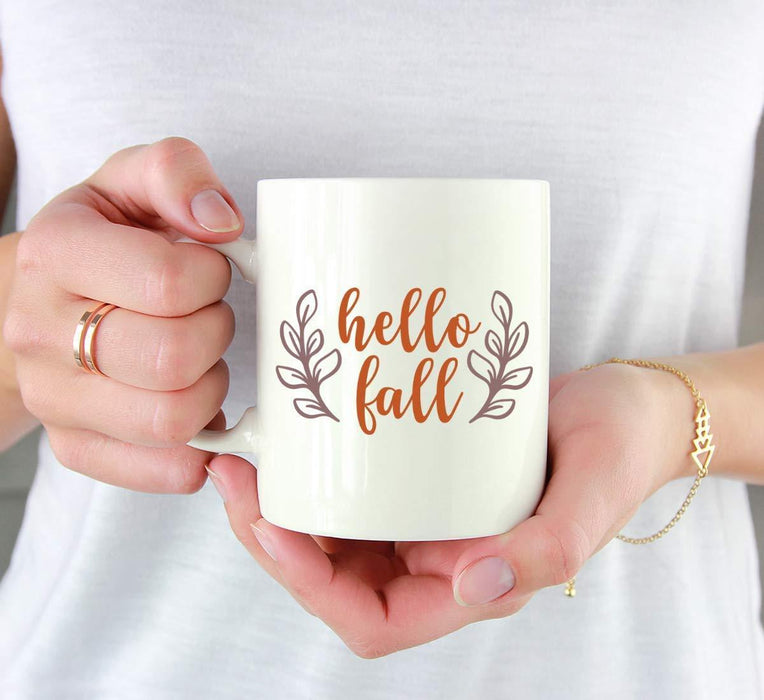 Andaz Press Autumn 11oz. Coffee Mug Gift, Hello Fall, Rustic Leaves-Set of 1-Andaz Press-Hello Fall, Rustic Leaves-