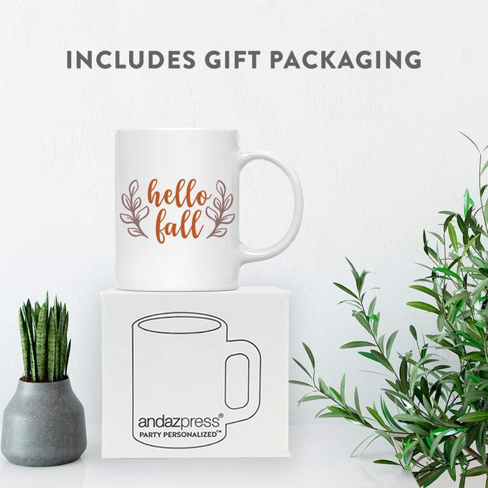 Andaz Press Autumn 11oz. Coffee Mug Gift, Hello Fall, Rustic Leaves-Set of 1-Andaz Press-Hello Fall, Rustic Leaves-