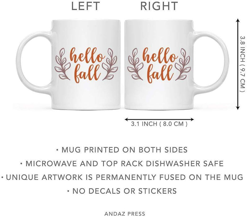 Andaz Press Autumn 11oz. Coffee Mug Gift, Hello Fall, Rustic Leaves-Set of 1-Andaz Press-Hello Fall, Rustic Leaves-