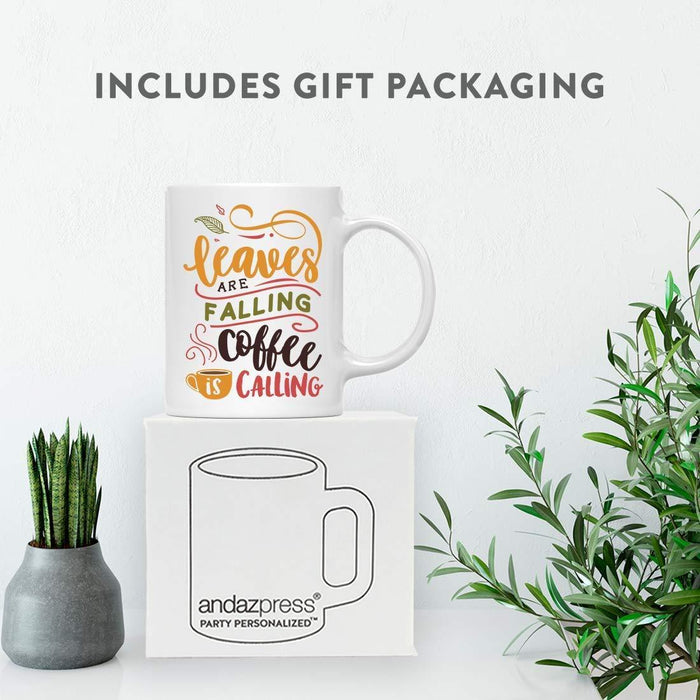Andaz Press Autumn 11oz. Coffee Mug Gift, Leaves are Falling Coffee is Calling-Set of 1-Andaz Press-Leaves are Falling Coffee is Calling-