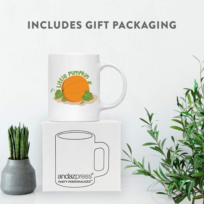 Andaz Press Autumn 11oz. Coffee Mug Gift, Little Pumpkin, Graphic with Leaves-Set of 1-Andaz Press-Little Pumpkin, Graphic with Leaves-