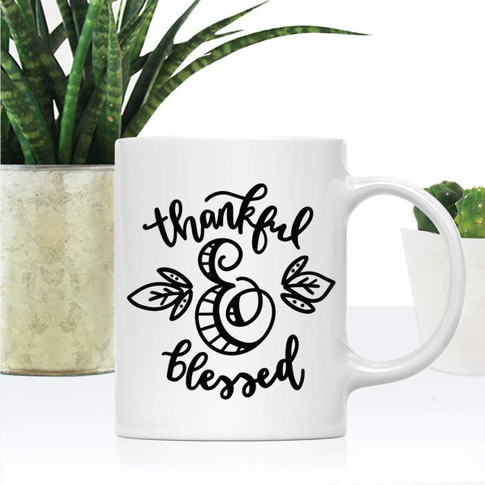 Andaz Press Autumn 11oz. Coffee Mug Gift, Thankful & Blessed, Black Script-Set of 1-Andaz Press-Thankful & Blessed, Black Script-