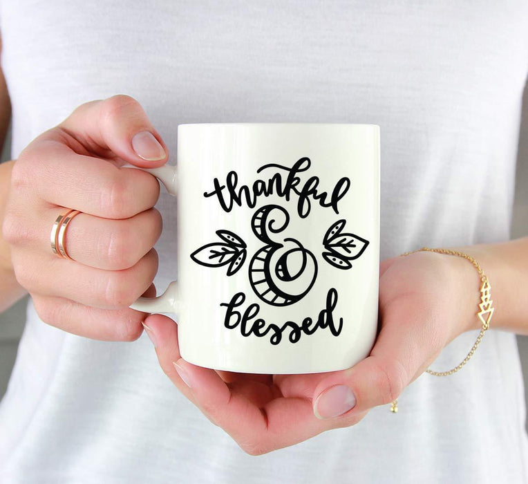 Andaz Press Autumn 11oz. Coffee Mug Gift, Thankful & Blessed, Black Script-Set of 1-Andaz Press-Thankful & Blessed, Black Script-