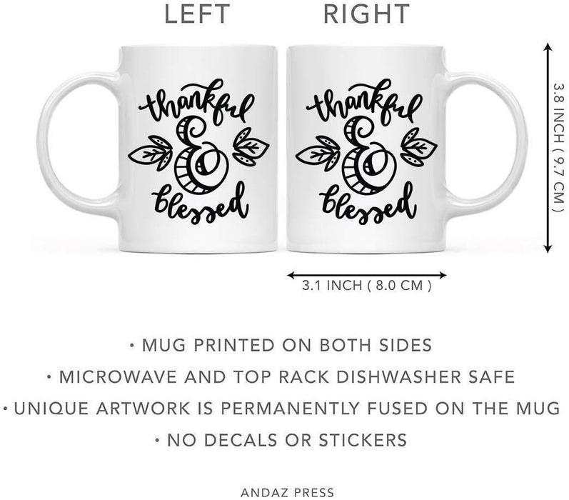 Andaz Press Autumn 11oz. Coffee Mug Gift, Thankful & Blessed, Black Script-Set of 1-Andaz Press-Thankful & Blessed, Black Script-