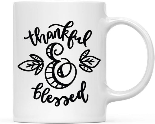 Andaz Press Autumn 11oz. Coffee Mug Gift, Thankful & Blessed, Black Script-Set of 1-Andaz Press-Thankful & Blessed, Black Script-