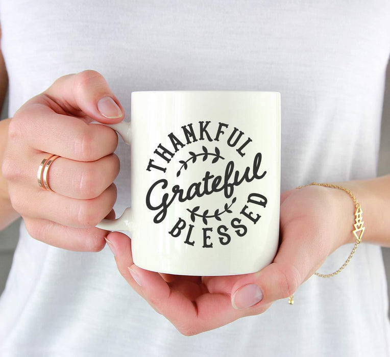 Andaz Press Autumn 11oz. Coffee Mug Gift, Thankful Grateful Blessed, Round-Set of 1-Andaz Press-Thankful Grateful Blessed, Round-