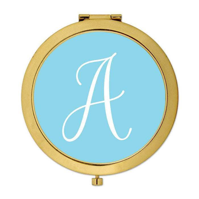 Andaz Press Baby Blue Monogram Gold 2.75 inch Round Compact Mirror-Set of 1-Andaz Press-A-