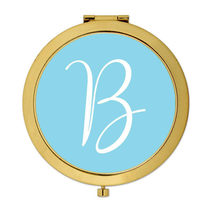 Andaz Press Baby Blue Monogram Gold 2.75 inch Round Compact Mirror-Set of 1-Andaz Press-B-