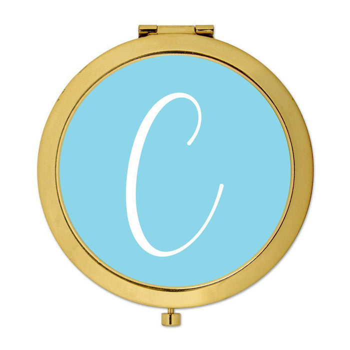 Andaz Press Baby Blue Monogram Gold 2.75 inch Round Compact Mirror-Set of 1-Andaz Press-C-