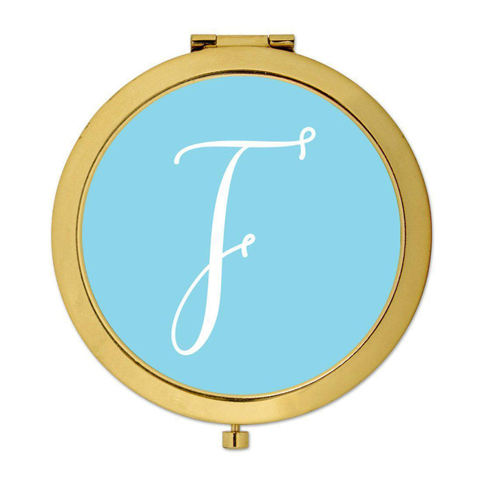 Andaz Press Baby Blue Monogram Gold 2.75 inch Round Compact Mirror-Set of 1-Andaz Press-F-
