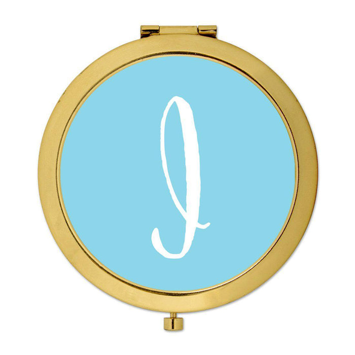 Andaz Press Baby Blue Monogram Gold 2.75 inch Round Compact Mirror-Set of 1-Andaz Press-I-