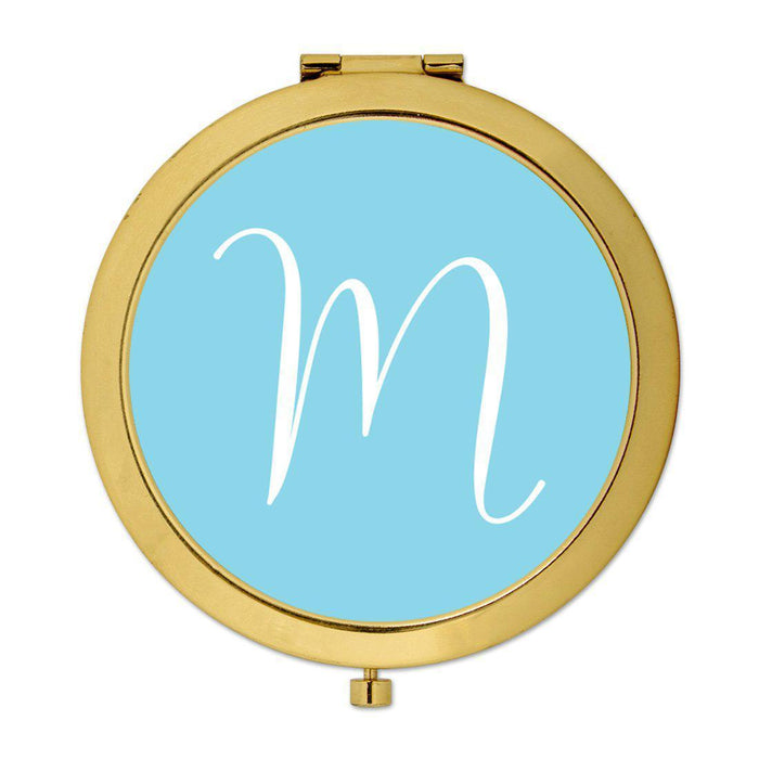 Andaz Press Baby Blue Monogram Gold 2.75 inch Round Compact Mirror-Set of 1-Andaz Press-M-
