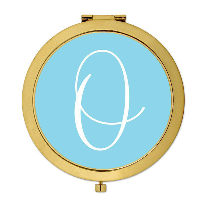 Andaz Press Baby Blue Monogram Gold 2.75 inch Round Compact Mirror-Set of 1-Andaz Press-O-