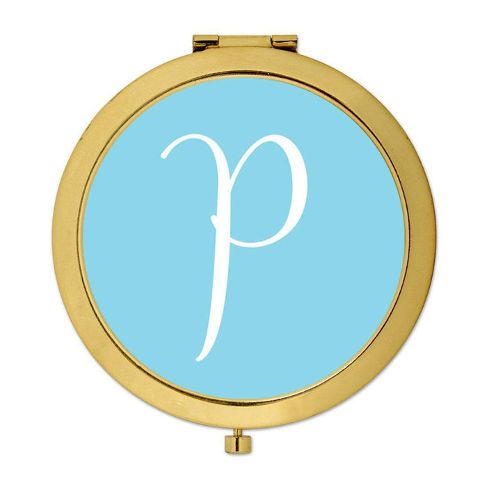 Andaz Press Baby Blue Monogram Gold 2.75 inch Round Compact Mirror-Set of 1-Andaz Press-P-