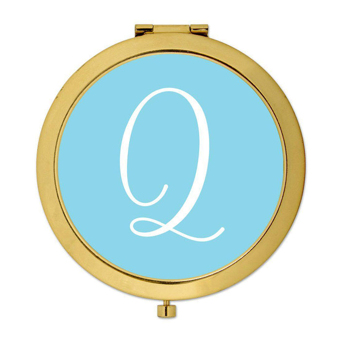 Andaz Press Baby Blue Monogram Gold 2.75 inch Round Compact Mirror-Set of 1-Andaz Press-Q-
