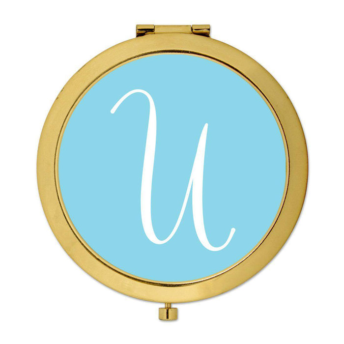 Andaz Press Baby Blue Monogram Gold 2.75 inch Round Compact Mirror-Set of 1-Andaz Press-U-