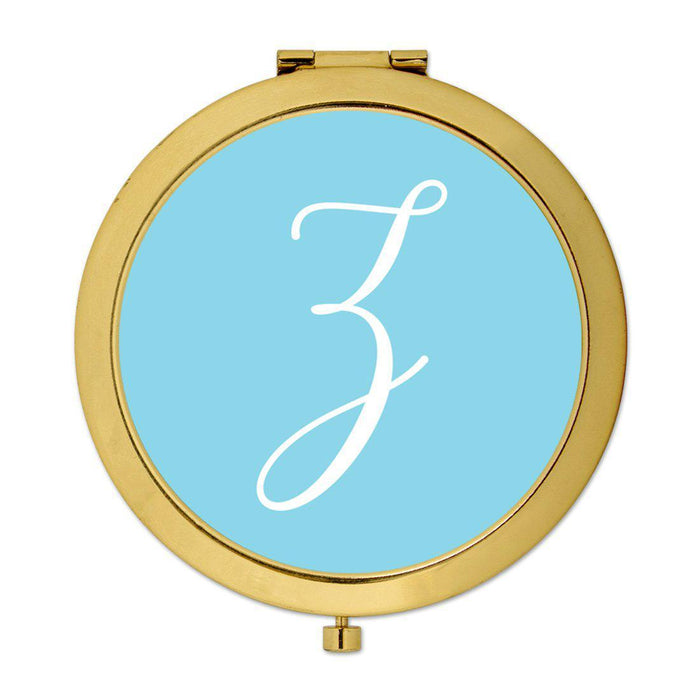 Andaz Press Baby Blue Monogram Gold 2.75 inch Round Compact Mirror-Set of 1-Andaz Press-Z-