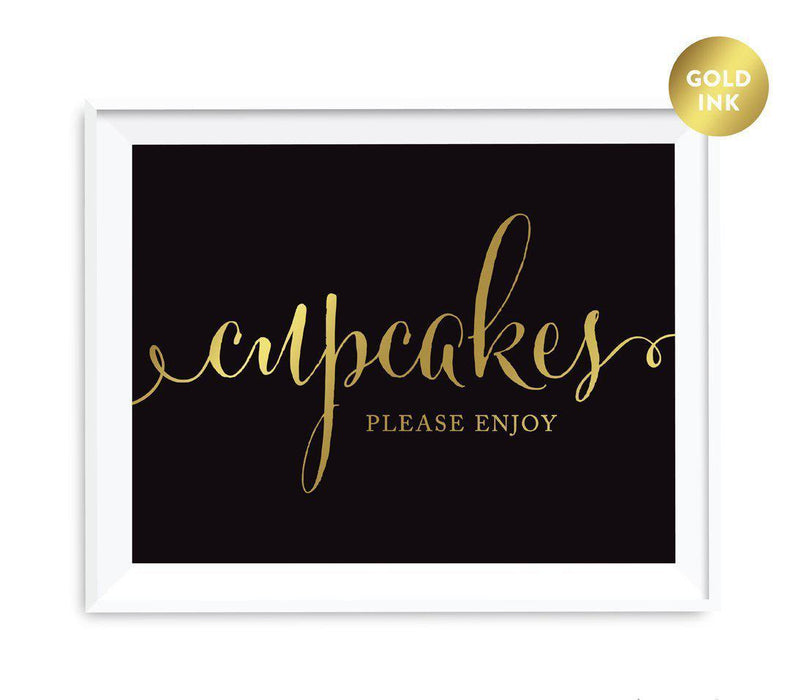 Andaz Press Black and Metallic Gold Wedding Favor Signs-Set of 1-Andaz Press-Cupcakes, Please Enjoy-