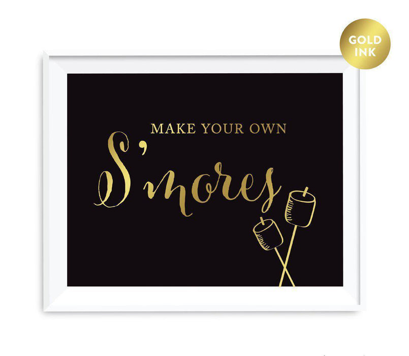 Andaz Press Black and Metallic Gold Wedding Favor Signs-Set of 1-Andaz Press-Make Your Own S'mores Smore Bar-