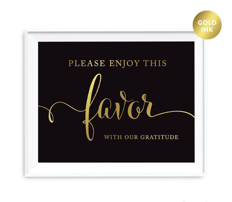 Andaz Press Black and Metallic Gold Wedding Favor Signs-Set of 1-Andaz Press-Please Enjoy This Favor With Our Gratitude-