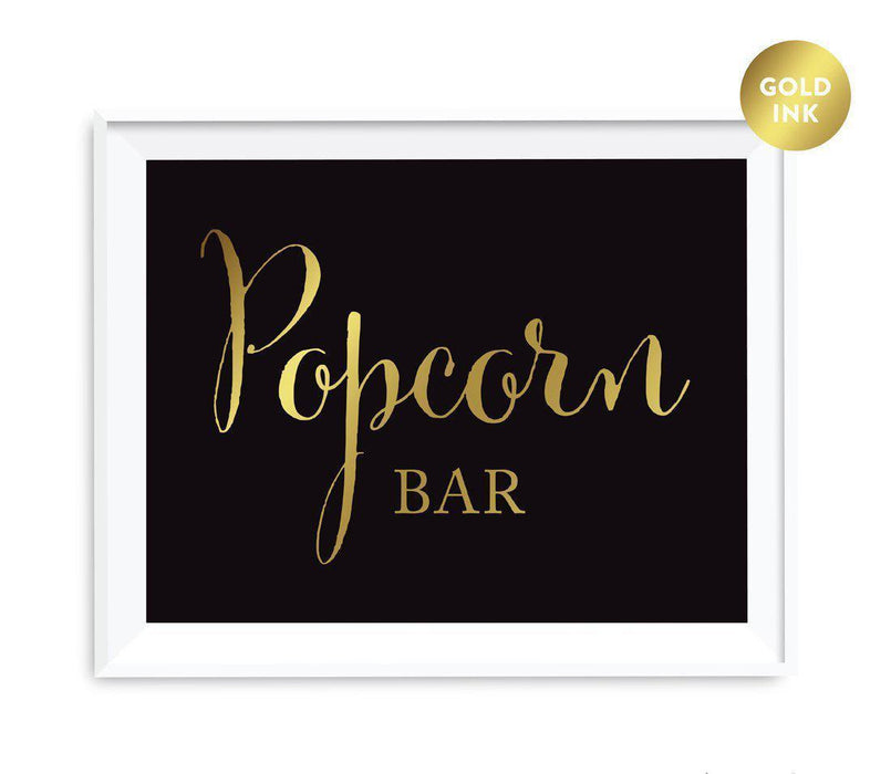 Andaz Press Black and Metallic Gold Wedding Favor Signs-Set of 1-Andaz Press-Popcorn Bar-