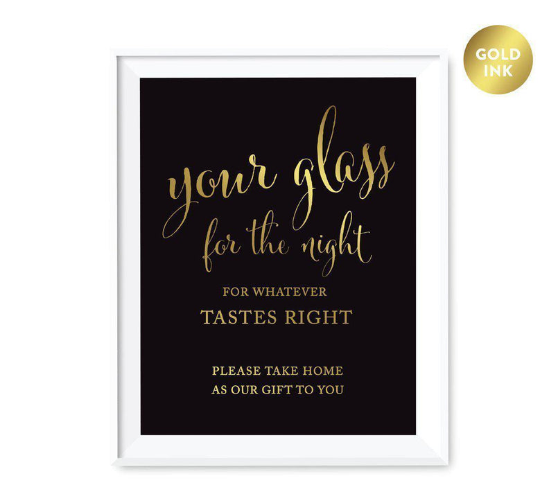 Andaz Press Black and Metallic Gold Wedding Favor Signs-Set of 1-Andaz Press-Your Glass For The Night-