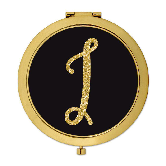 Andaz Press Black with Faux Gold Glitter Monogram Gold 2.75 inch Round Compact Mirror-Set of 1-Andaz Press-A-