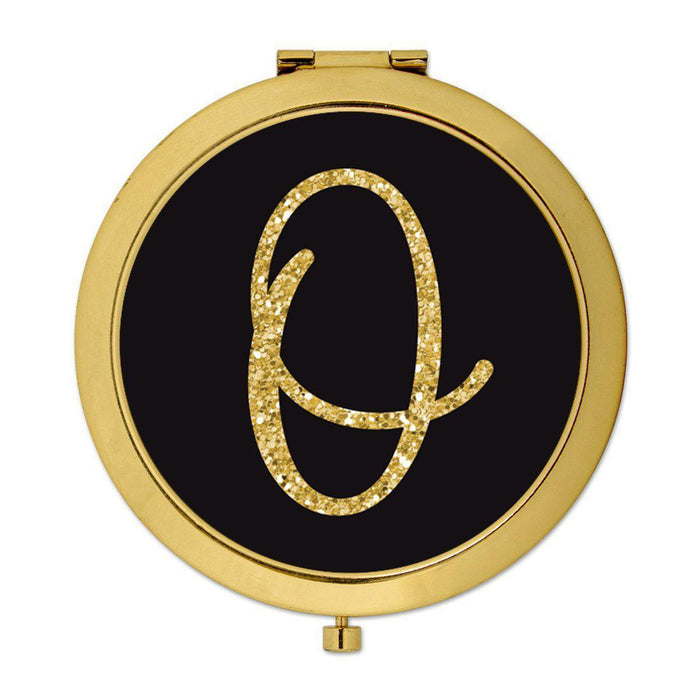 Andaz Press Black with Faux Gold Glitter Monogram Gold 2.75 inch Round Compact Mirror-Set of 1-Andaz Press-A-