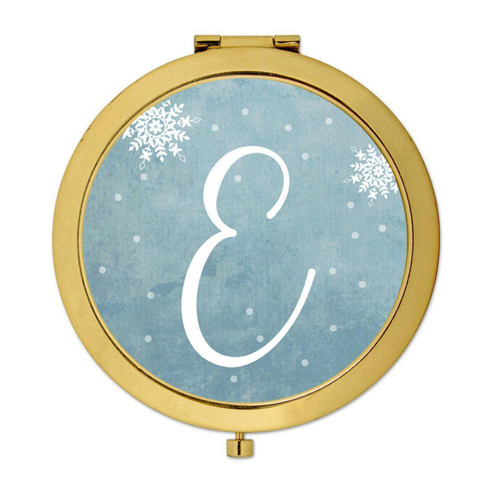 Andaz Press Blue Winter Snowflakes Monogram Gold 2.75 inch Round Compact Mirror-Set of 1-Andaz Press-E-