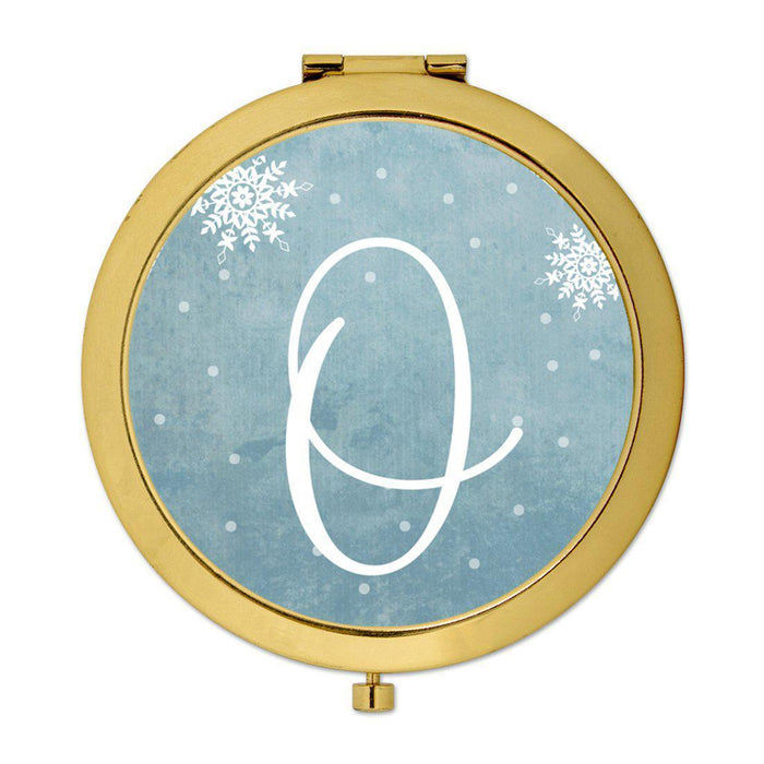 Andaz Press Blue Winter Snowflakes Monogram Gold 2.75 inch Round Compact Mirror-Set of 1-Andaz Press-O-
