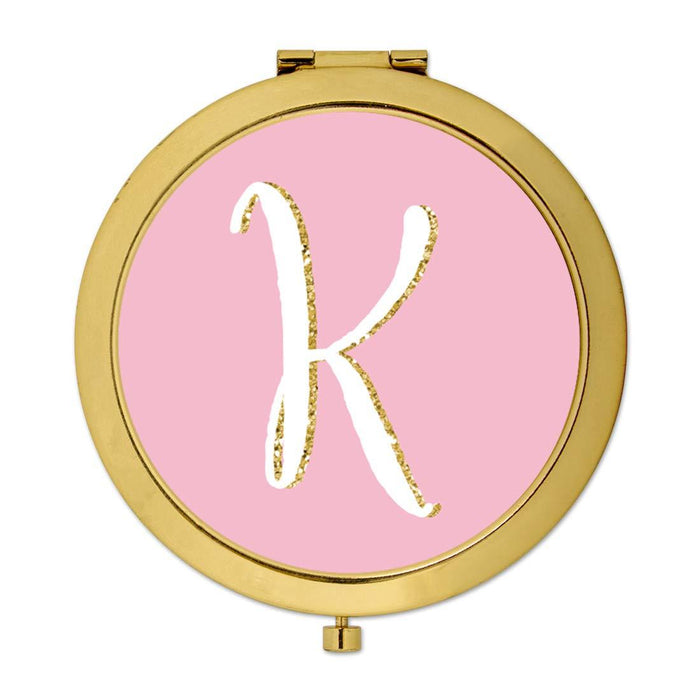 Andaz Press Blush Pink Faux Gold Glitter Monogram Gold Compact Mirror-Set of 1-Andaz Press-A-