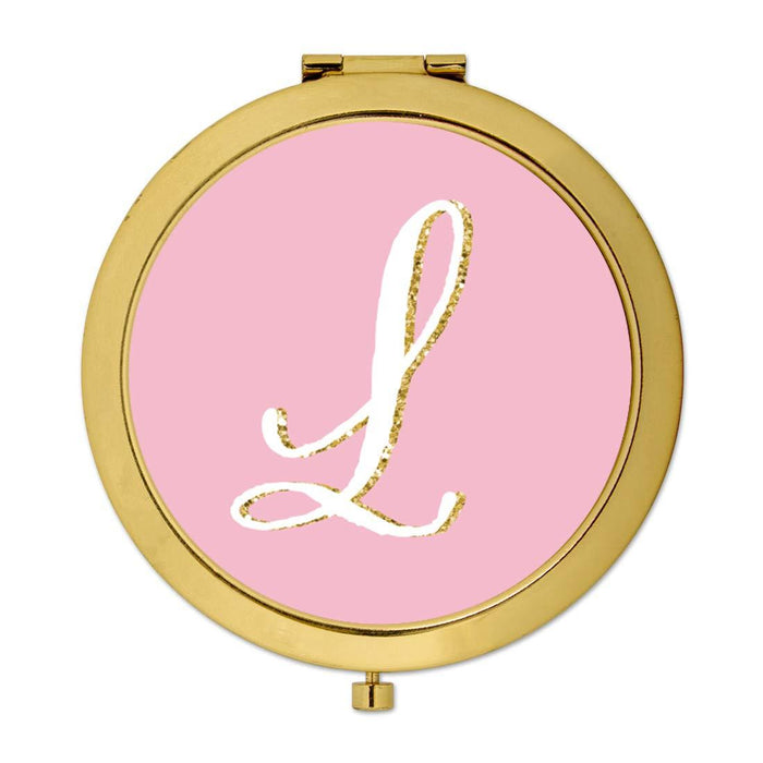 Andaz Press Blush Pink Faux Gold Glitter Monogram Gold Compact Mirror-Set of 1-Andaz Press-A-
