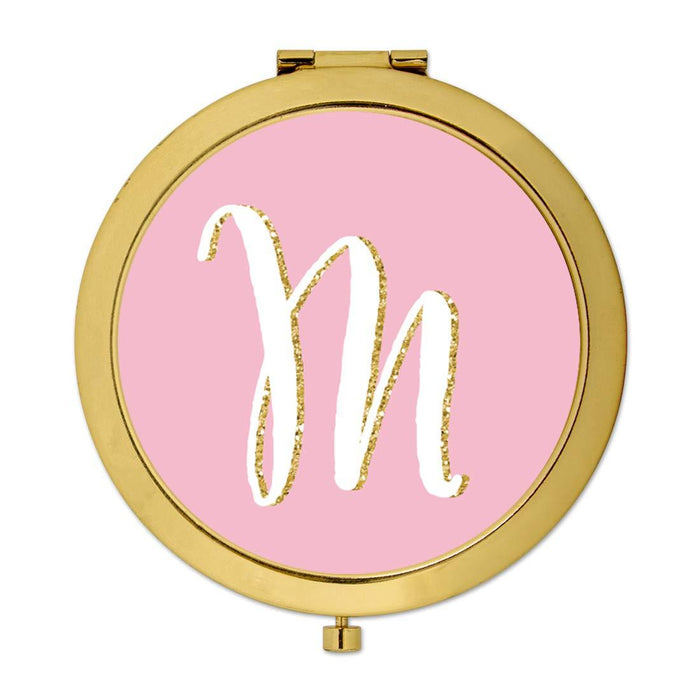Andaz Press Blush Pink Faux Gold Glitter Monogram Gold Compact Mirror-Set of 1-Andaz Press-A-