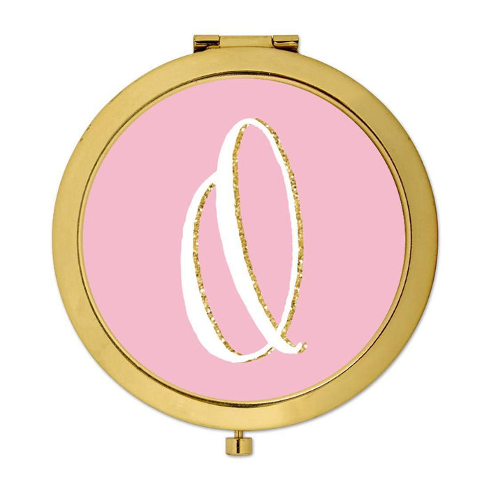 Andaz Press Blush Pink Faux Gold Glitter Monogram Gold Compact Mirror-Set of 1-Andaz Press-A-