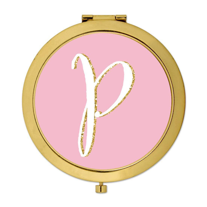Andaz Press Blush Pink Faux Gold Glitter Monogram Gold Compact Mirror-Set of 1-Andaz Press-A-