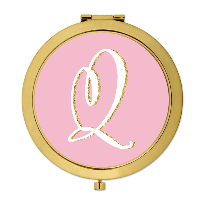 Andaz Press Blush Pink Faux Gold Glitter Monogram Gold Compact Mirror-Set of 1-Andaz Press-A-