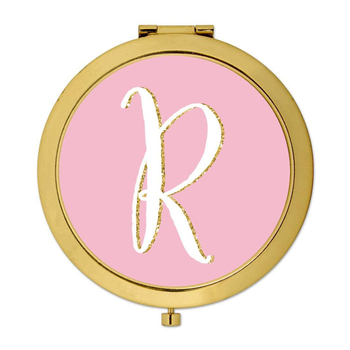 Andaz Press Blush Pink Faux Gold Glitter Monogram Gold Compact Mirror-Set of 1-Andaz Press-A-