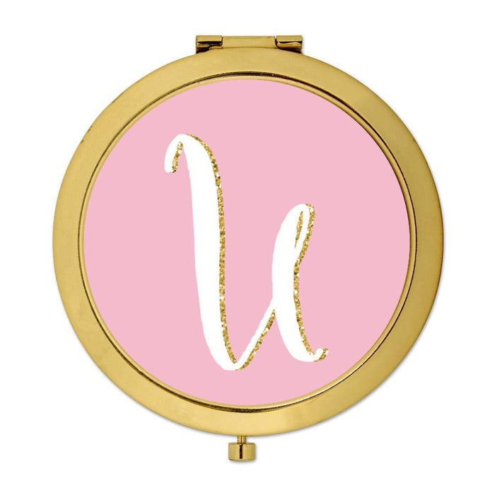 Andaz Press Blush Pink Faux Gold Glitter Monogram Gold Compact Mirror-Set of 1-Andaz Press-A-