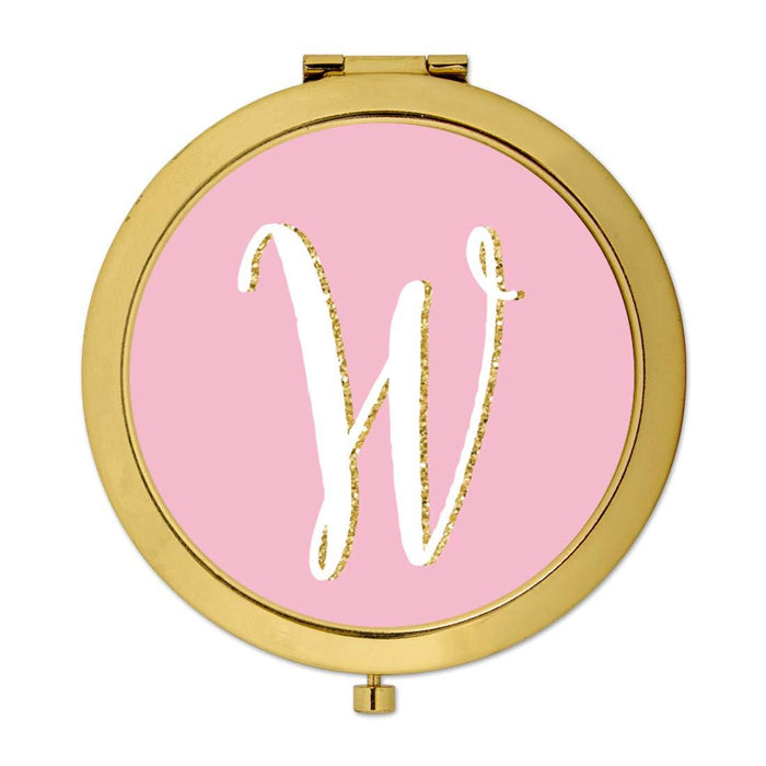 Andaz Press Blush Pink Faux Gold Glitter Monogram Gold Compact Mirror-Set of 1-Andaz Press-A-
