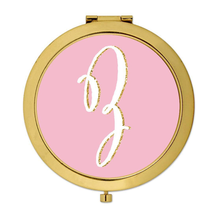 Andaz Press Blush Pink Faux Gold Glitter Monogram Gold Compact Mirror-Set of 1-Andaz Press-A-