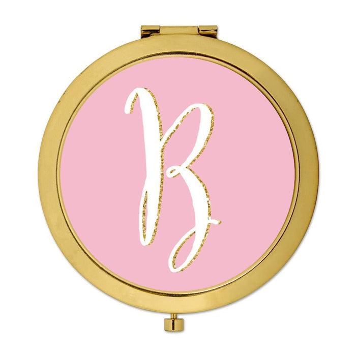 Andaz Press Blush Pink Faux Gold Glitter Monogram Gold Compact Mirror-Set of 1-Andaz Press-A-