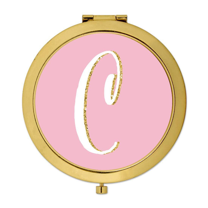 Andaz Press Blush Pink Faux Gold Glitter Monogram Gold Compact Mirror-Set of 1-Andaz Press-A-
