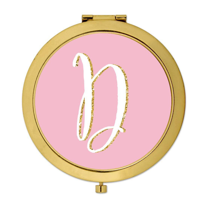 Andaz Press Blush Pink Faux Gold Glitter Monogram Gold Compact Mirror-Set of 1-Andaz Press-A-
