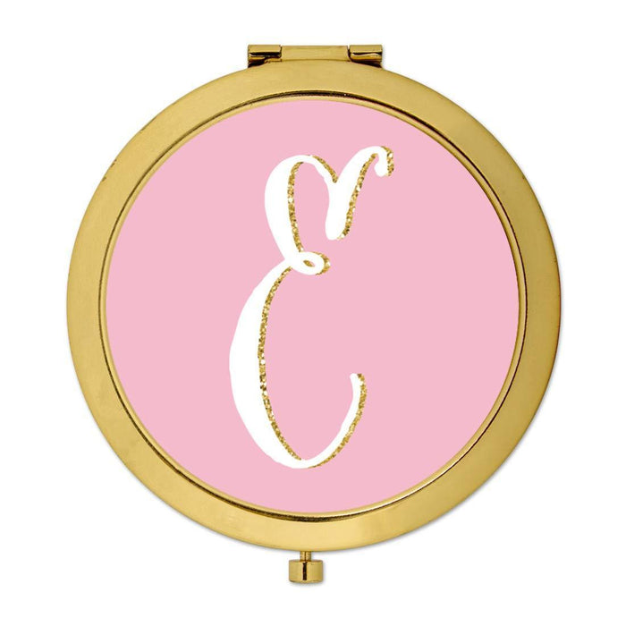 Andaz Press Blush Pink Faux Gold Glitter Monogram Gold Compact Mirror-Set of 1-Andaz Press-A-