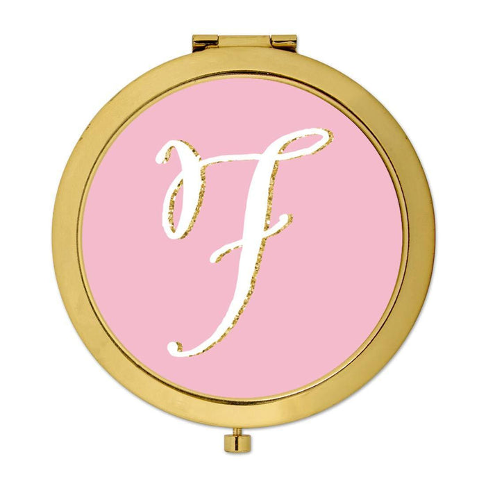 Andaz Press Blush Pink Faux Gold Glitter Monogram Gold Compact Mirror-Set of 1-Andaz Press-A-